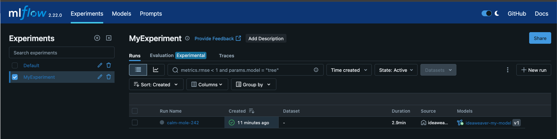 MLflow UI Example