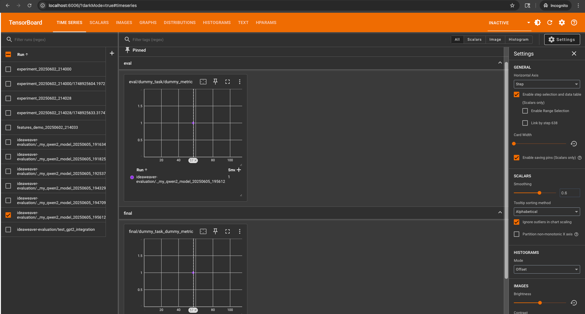 Example: TensorBoard visualization of evaluation metrics